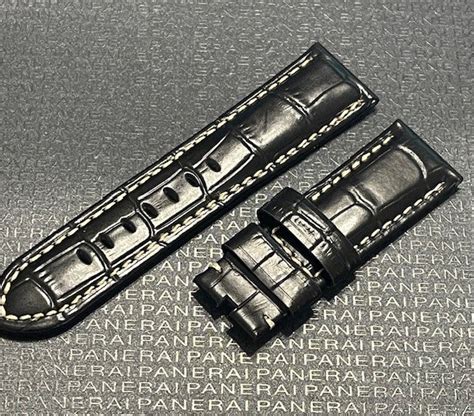 panerai alligator strap 24mm|Panerai 24MM Black Alligator Tang Strap w Beige .